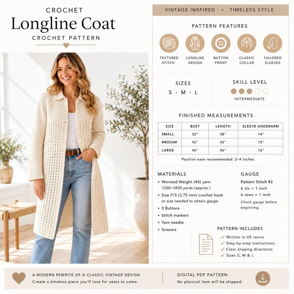 Crochet Long Textured Coat Pattern