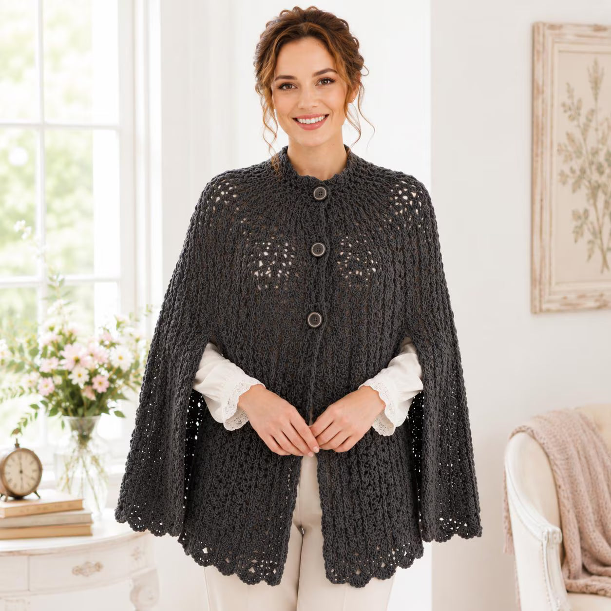 Crochet Cape Patter, Vintage Inspired Button Front Capelet