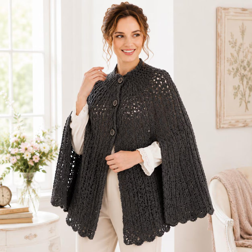 Crochet Cape Patter, Vintage Inspired Button Front Capelet