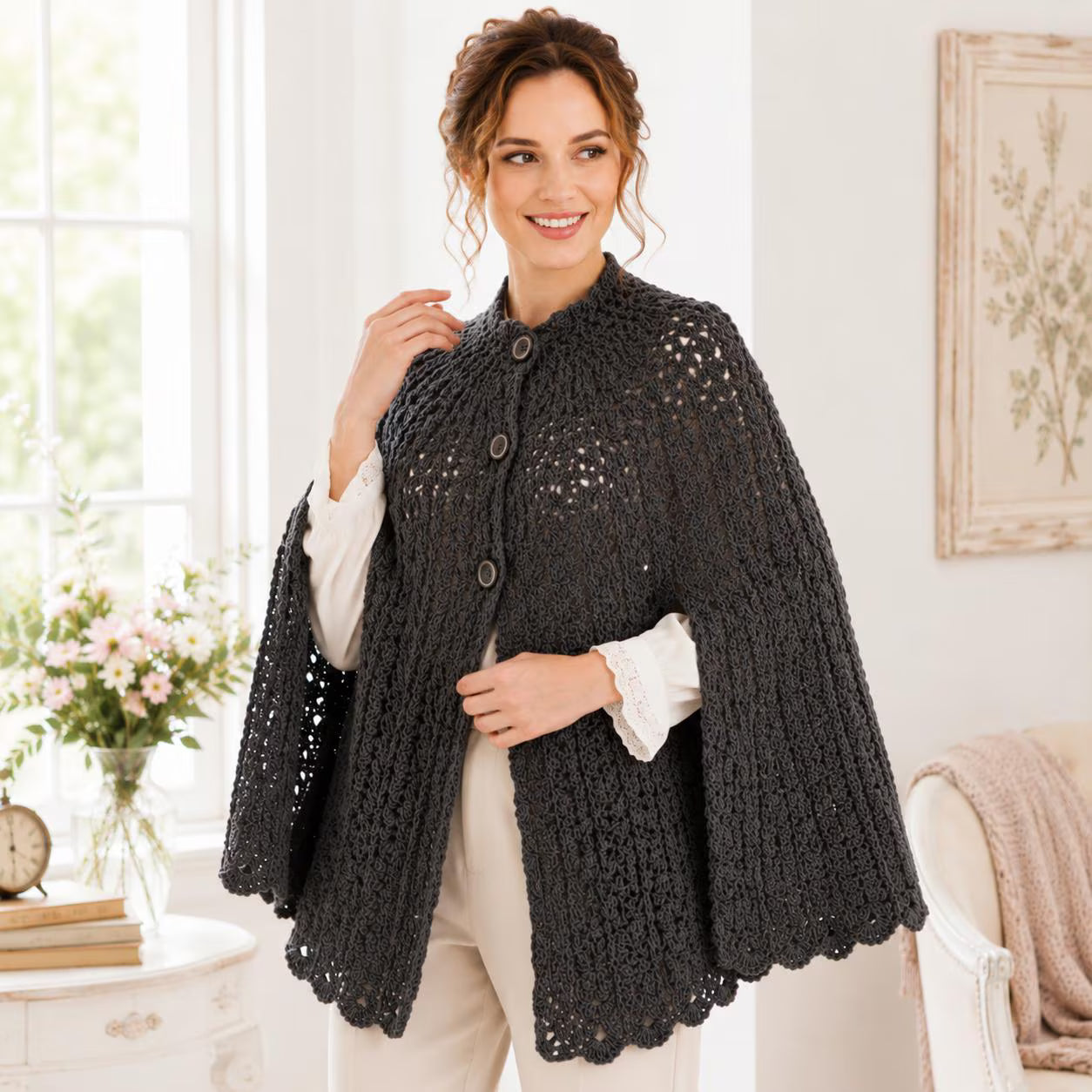 Crochet Cape Patter, Vintage Inspired Button Front Capelet