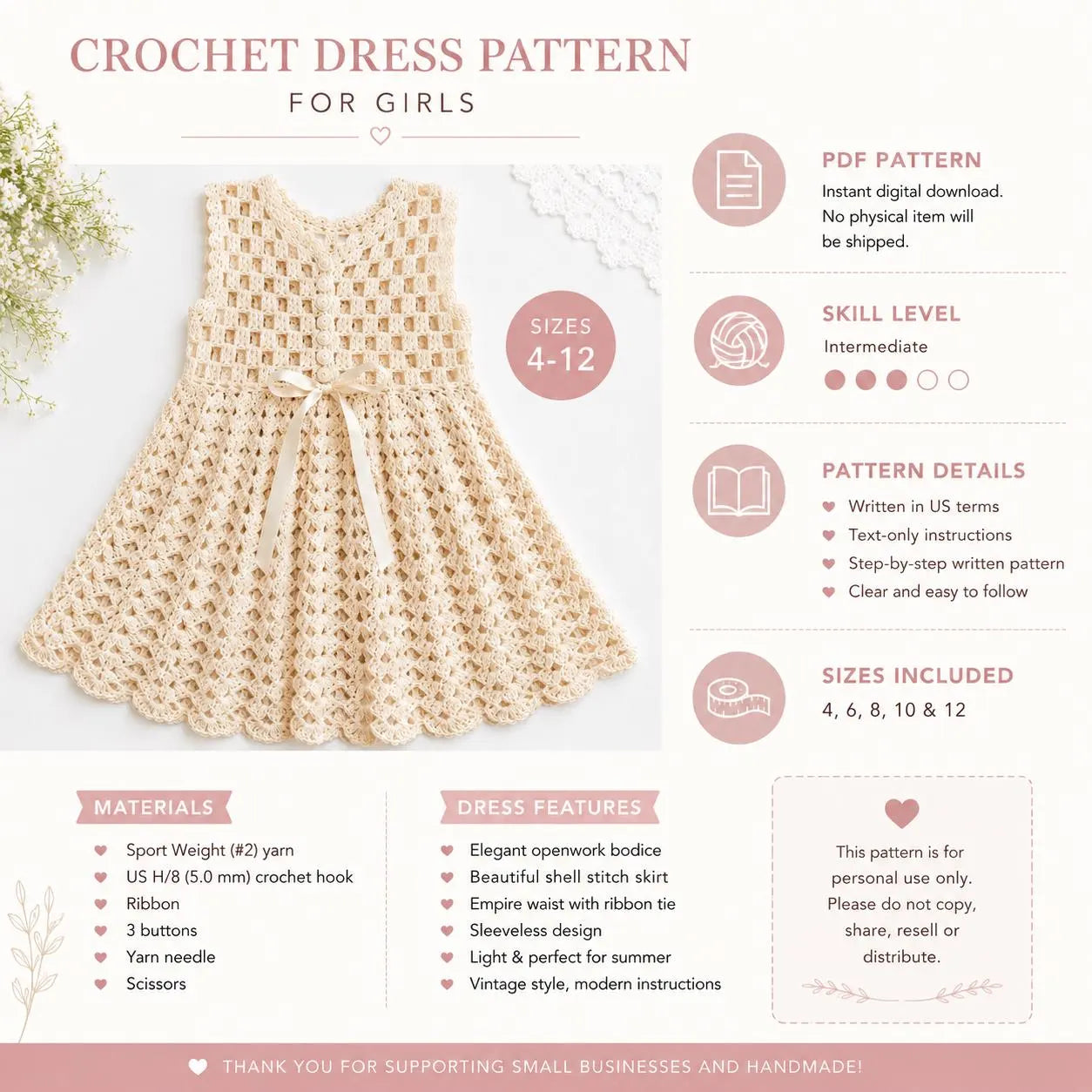 Girls Crochet Dress Pattern