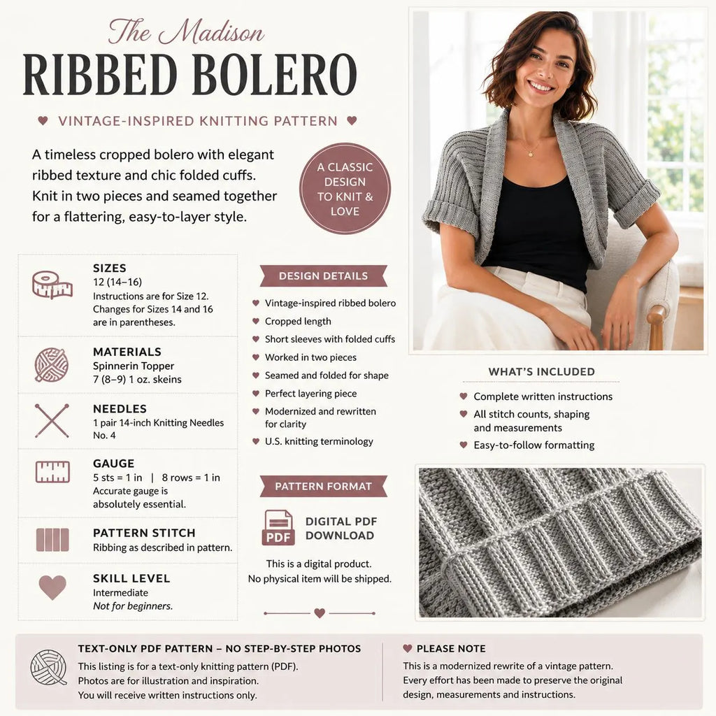 Ribbed Bolero Knitting Pattern