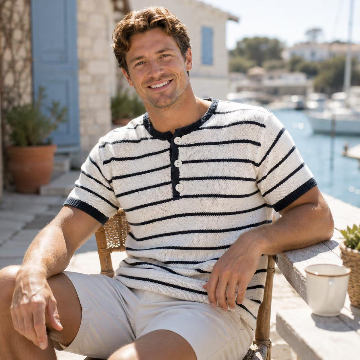 Harbor Stripe Henley Pullover Knitting Pattern