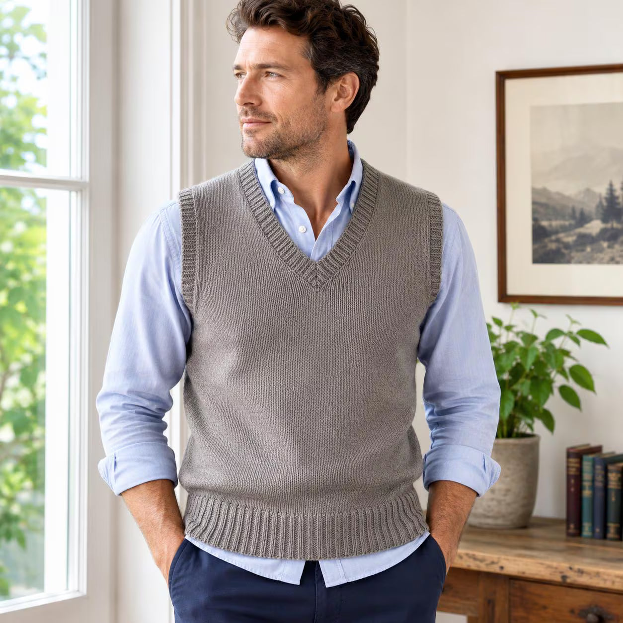 Men's V-Neck Slipover Knitting Pattern
