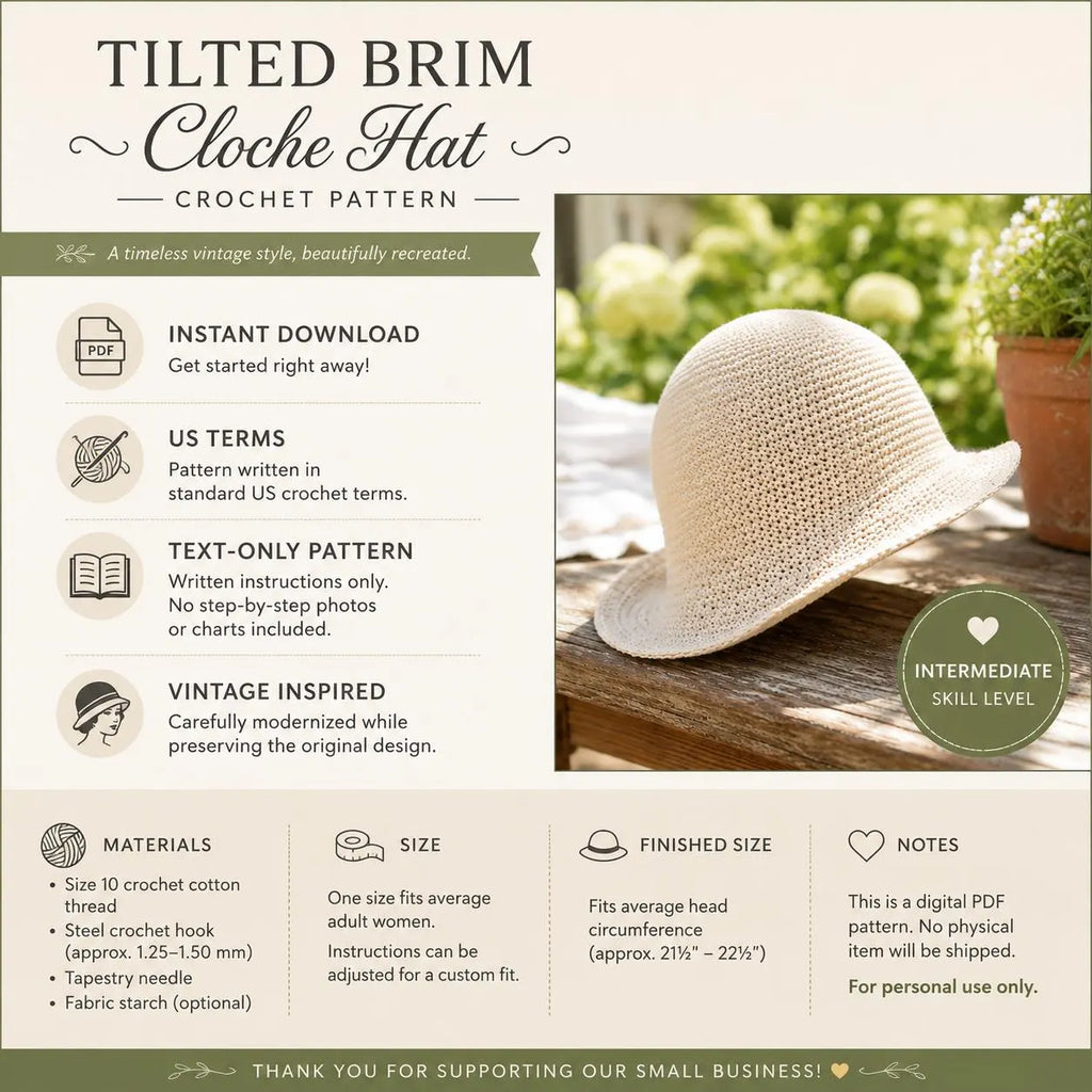 Classic Tilted Brim Cloche Crochet Pattern
