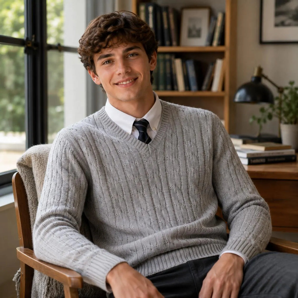 Men's Cable Slipover Knitting Pattern, V-Neck Sweater Pullover