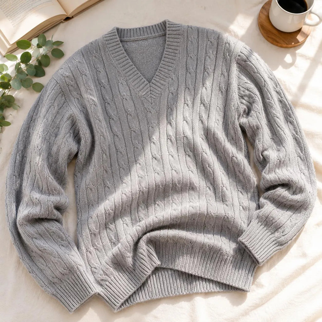 Men's Cable Slipover Knitting Pattern, V-Neck Sweater Pullover