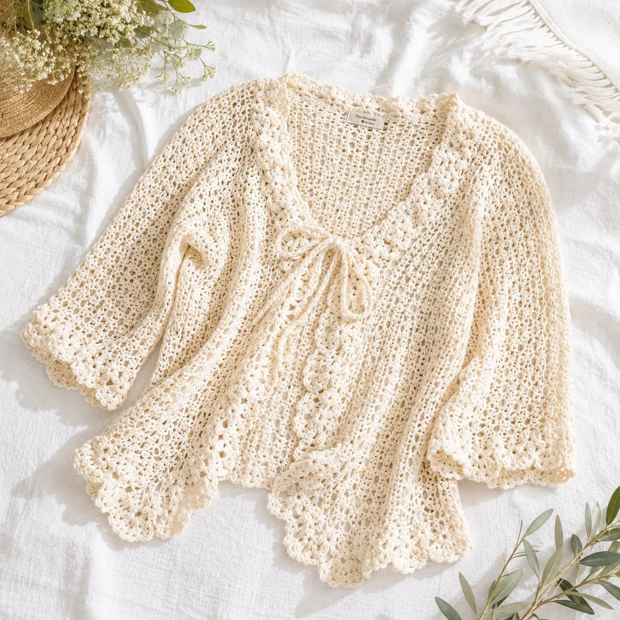 Crochet Triangle Jacket Pattern, Puff Stitch Cardigan Sweater