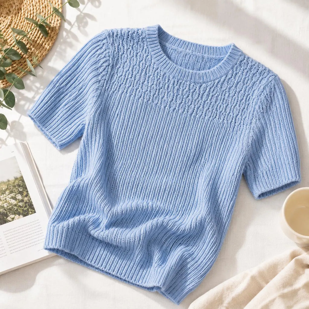 Classic Ribbed Short Sleeve Pullover Knitting Pattern