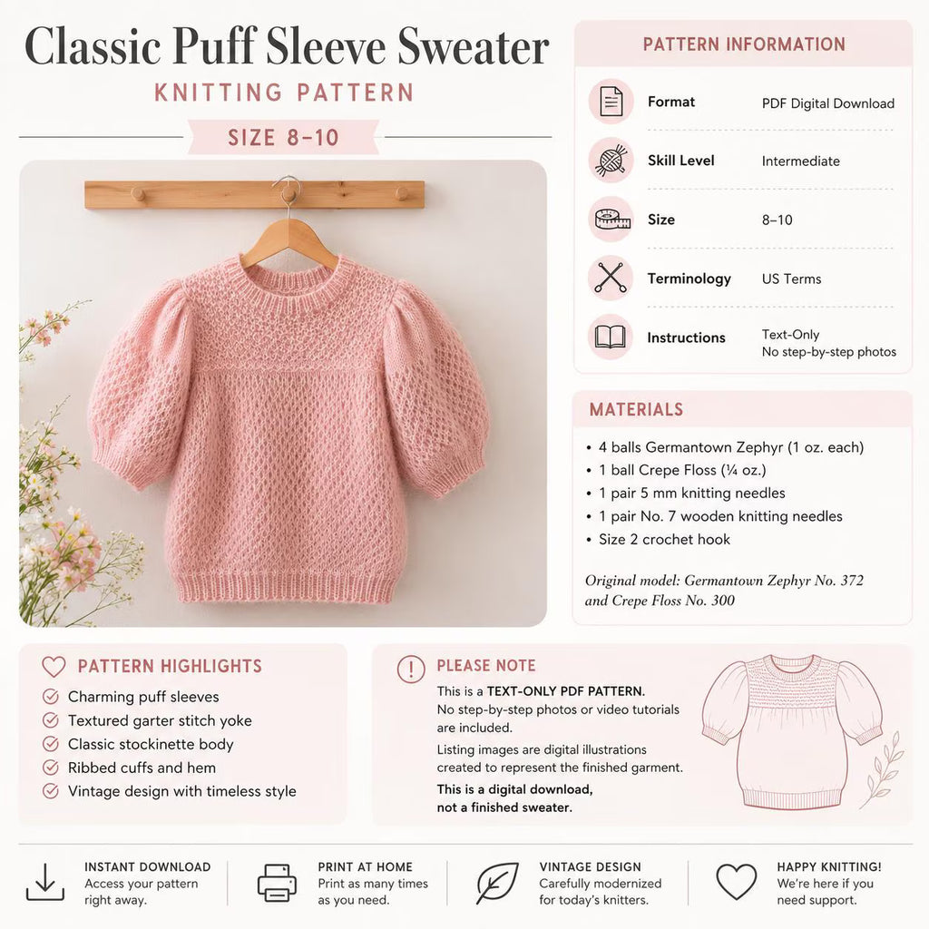 Girls Puff Sleeve Sweater Knitting Pattern