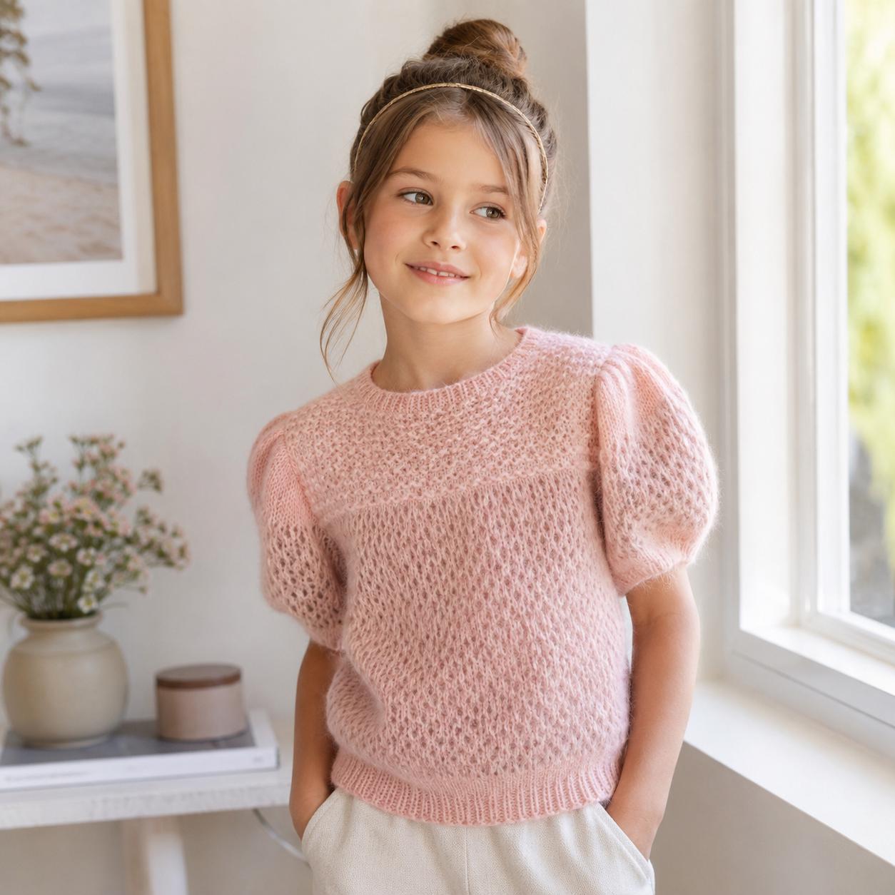 Girls Puff Sleeve Sweater Knitting Pattern