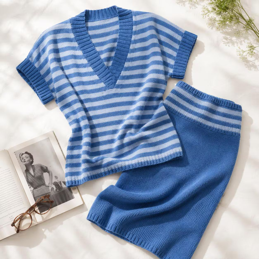 Vintage Striped Blouse & Skirt Knitting Pattern