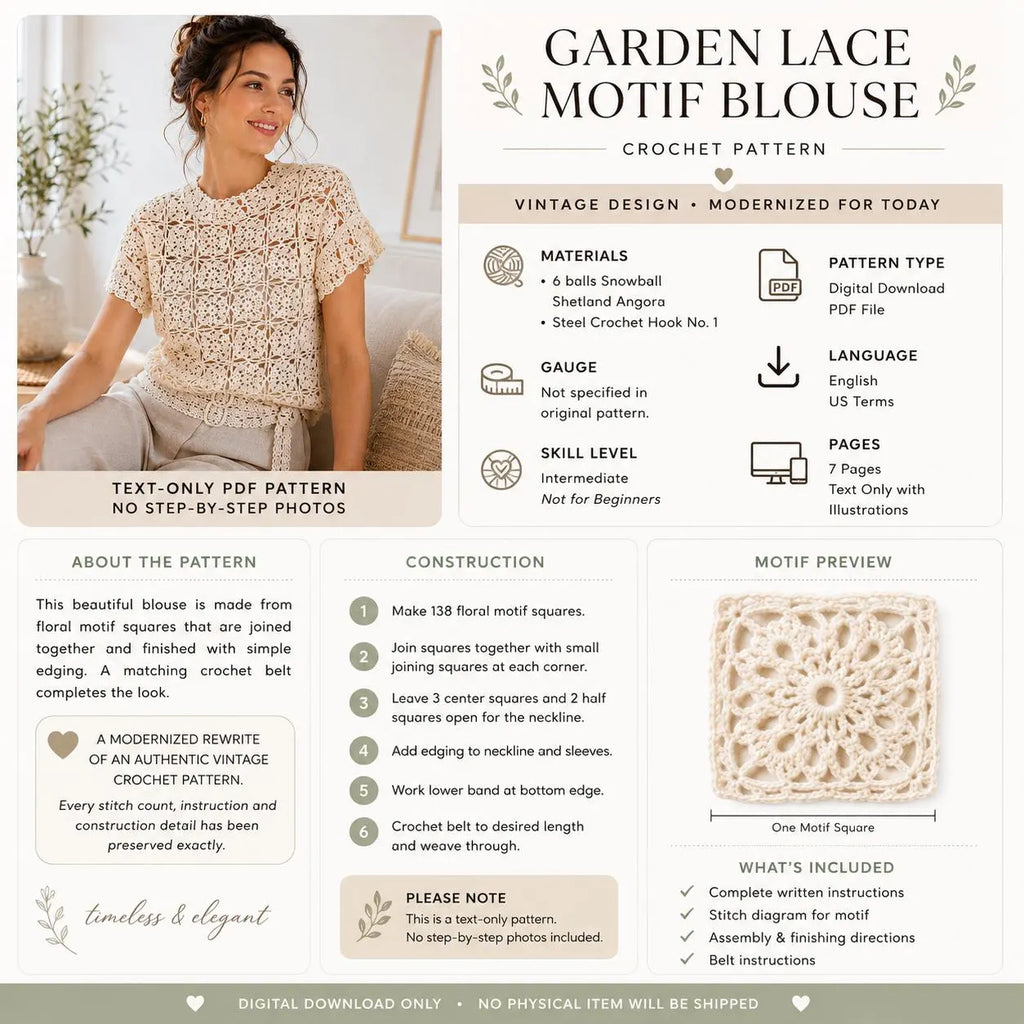 Garden Lace Motif Blouse Crochet Pattern