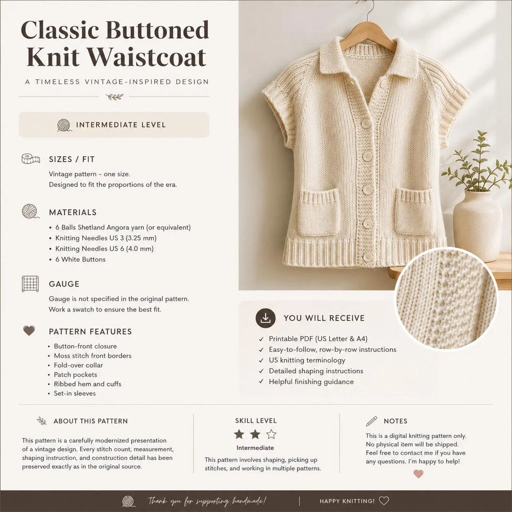Classic Buttoned Knit Waistcoat Pattern