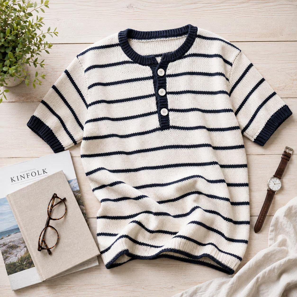 Harbor Stripe Henley Pullover Knitting Pattern