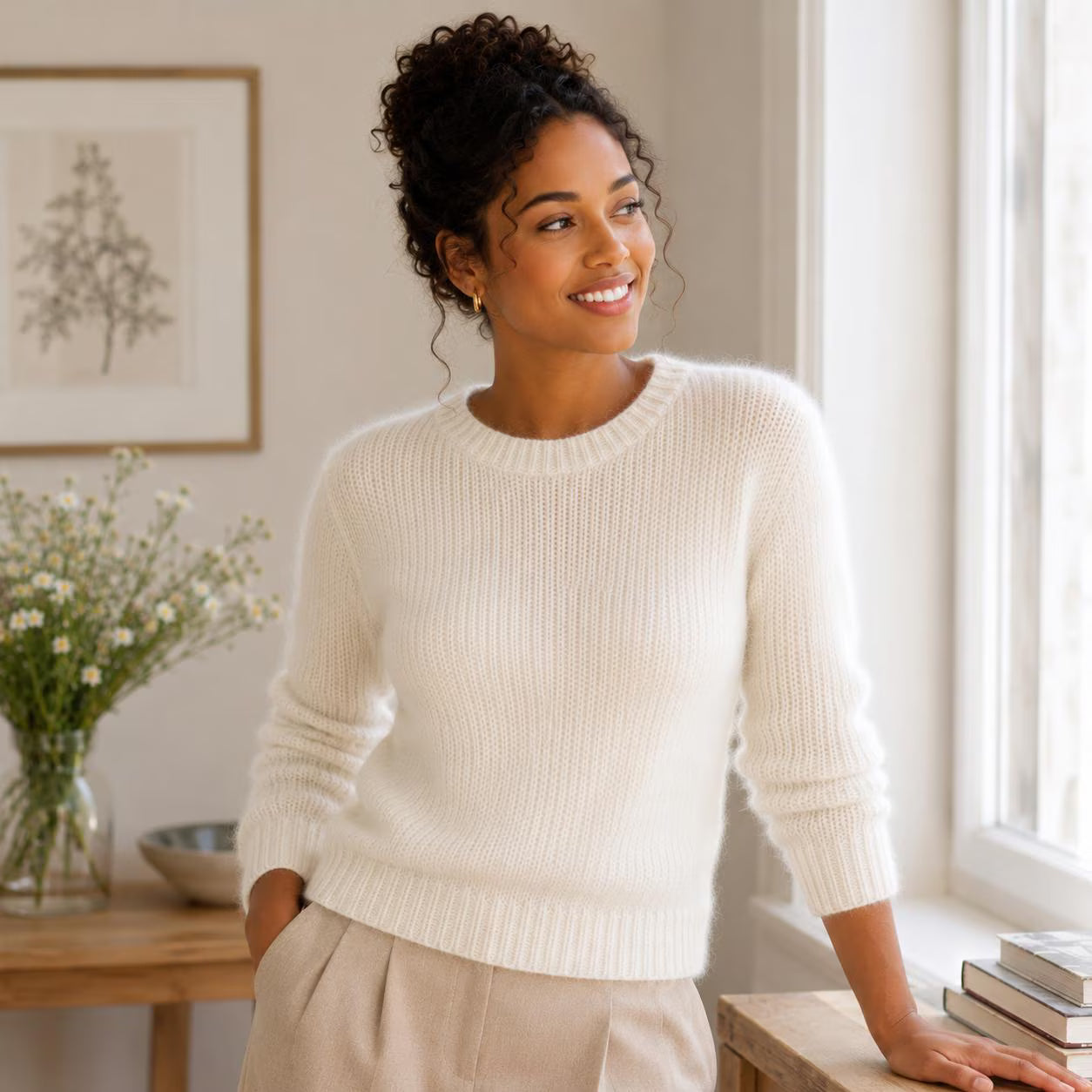 Angora V-Neck Sweater Knitting Pattern