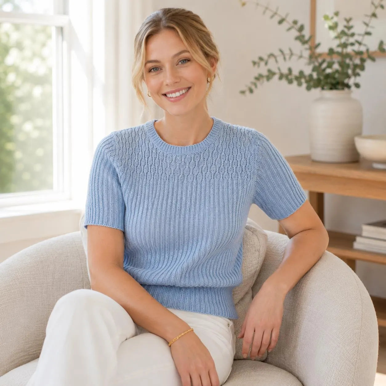 Classic Ribbed Short Sleeve Pullover Knitting Pattern
