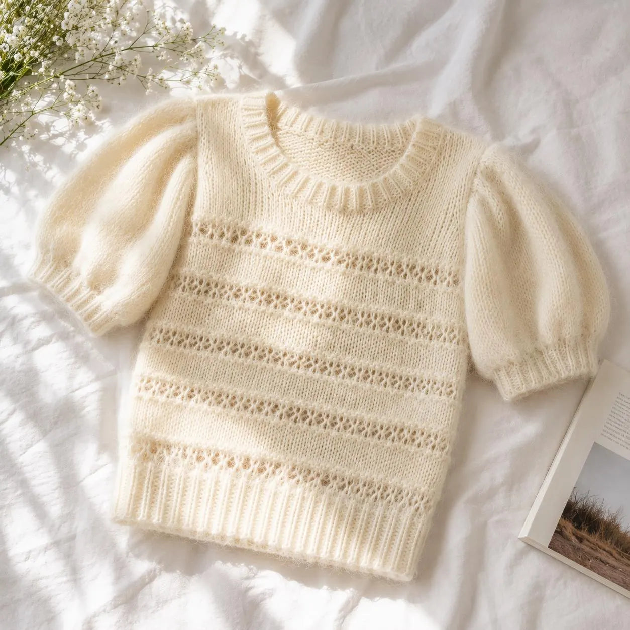 Puff Sleeve Angora Blouse Knitting Pattern