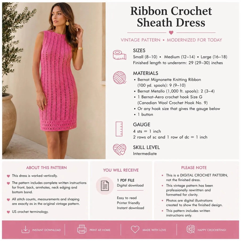 Vintage Crochet Sheath Dress Pattern