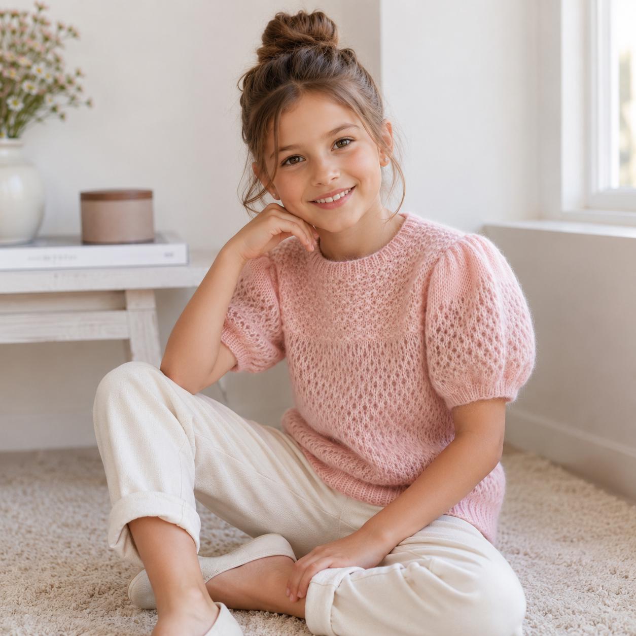 Girls Puff Sleeve Sweater Knitting Pattern