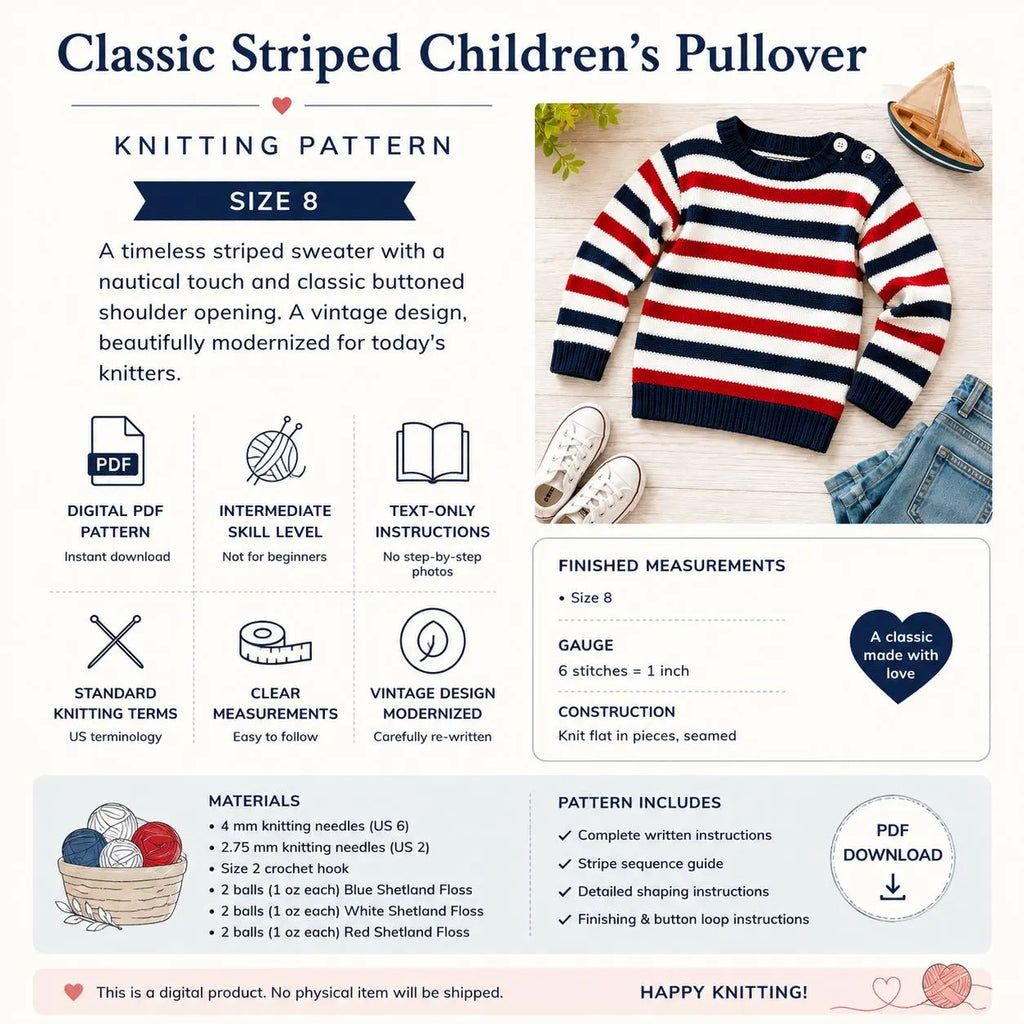 Vintage Striped Children's Sweater Knitting Pattern