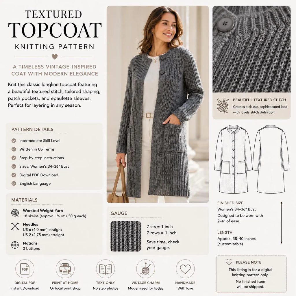 Textured Topcoat Knitting Pattern