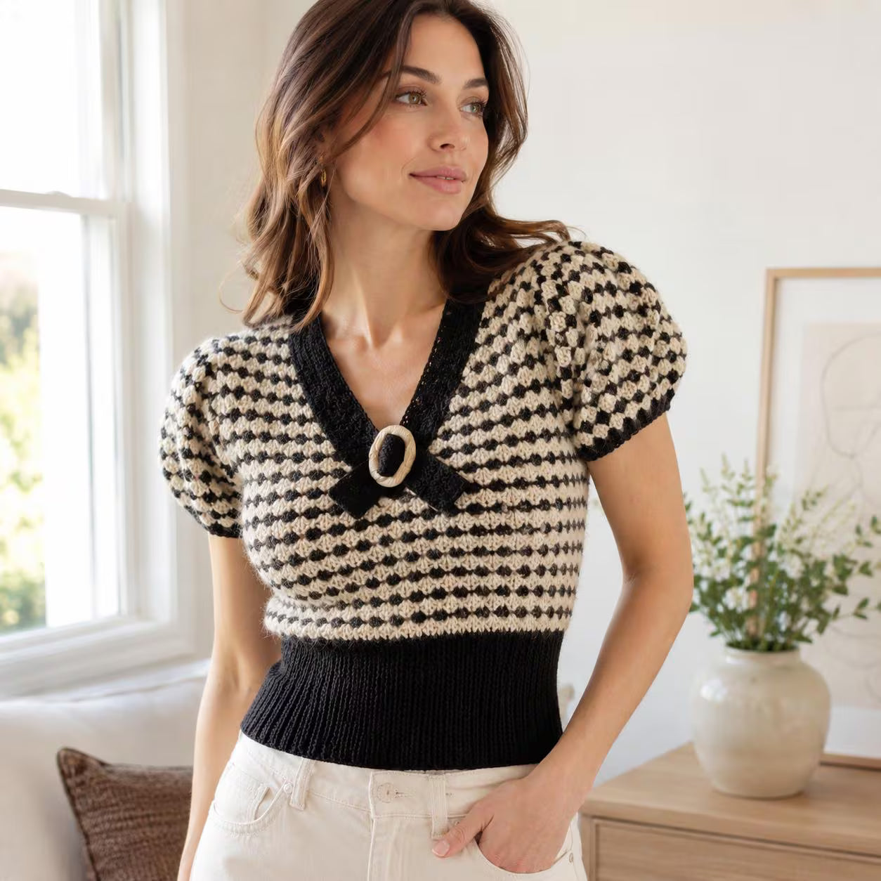 Mosaic Puff Sleeve Blouse Crochet Pattern