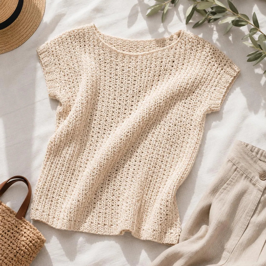 Textured Crochet Blouse Pattern, Short Sleeve Top