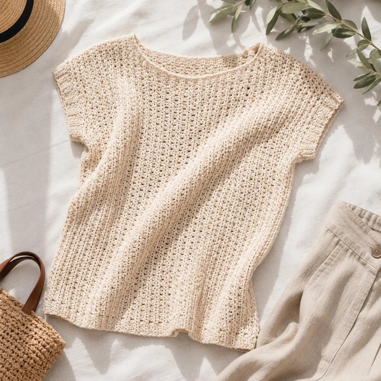 Textured Crochet Blouse Pattern, Short Sleeve Top