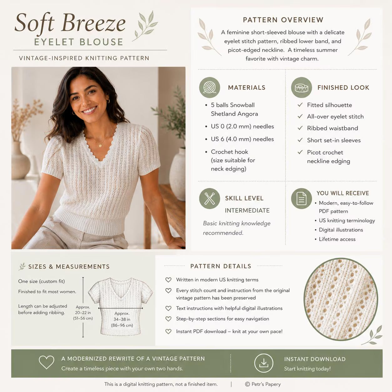 Soft Breeze Eyelet Blouse Knitting Pattern