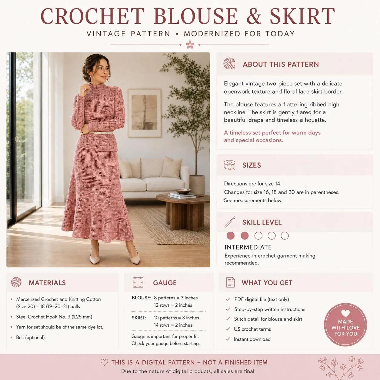 Vintage-Inspired Crochet Skirt Suit Pattern