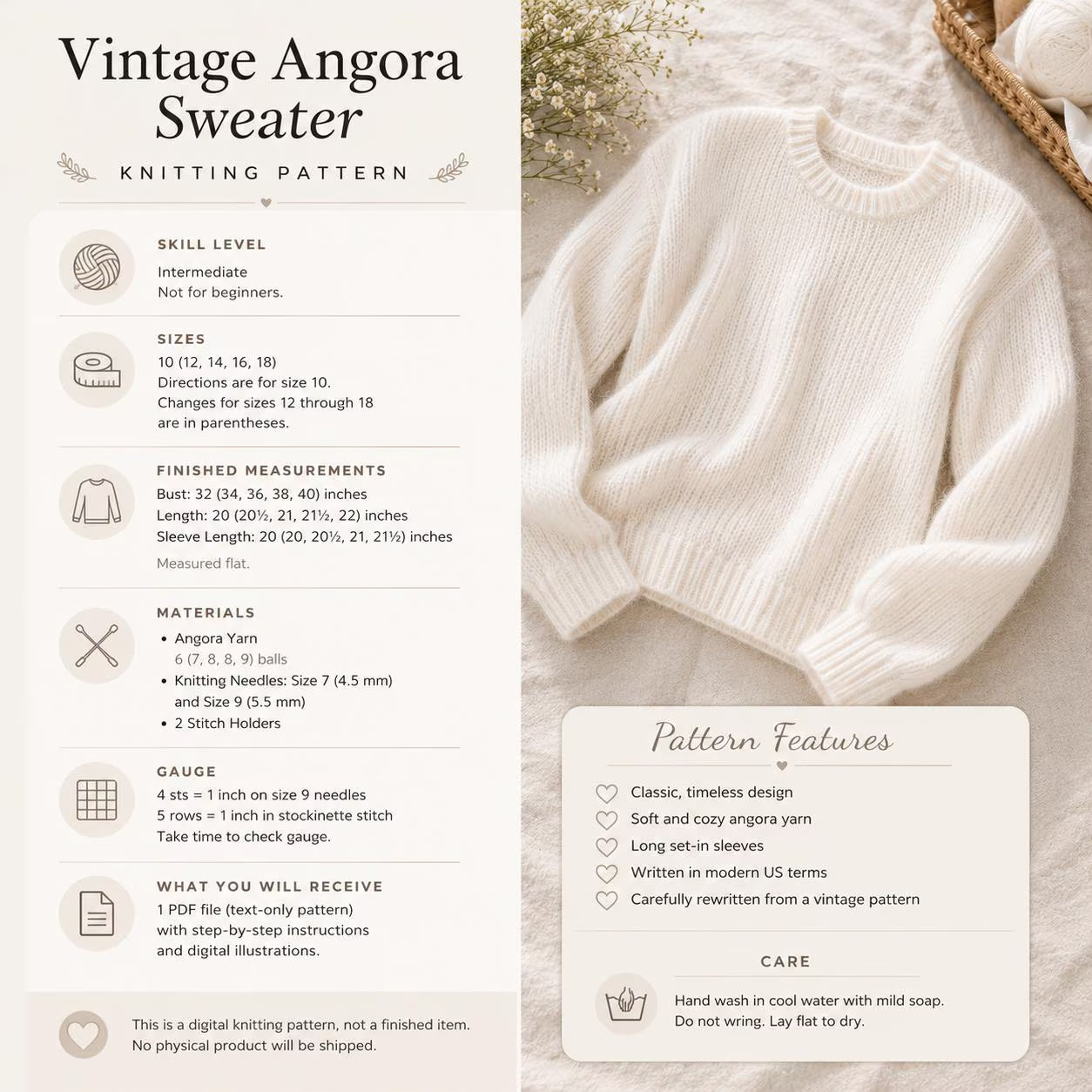 Angora V-Neck Sweater Knitting Pattern
