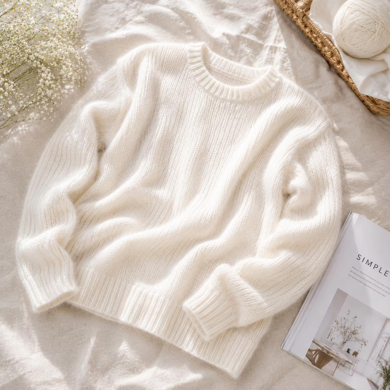 Angora V-Neck Sweater Knitting Pattern