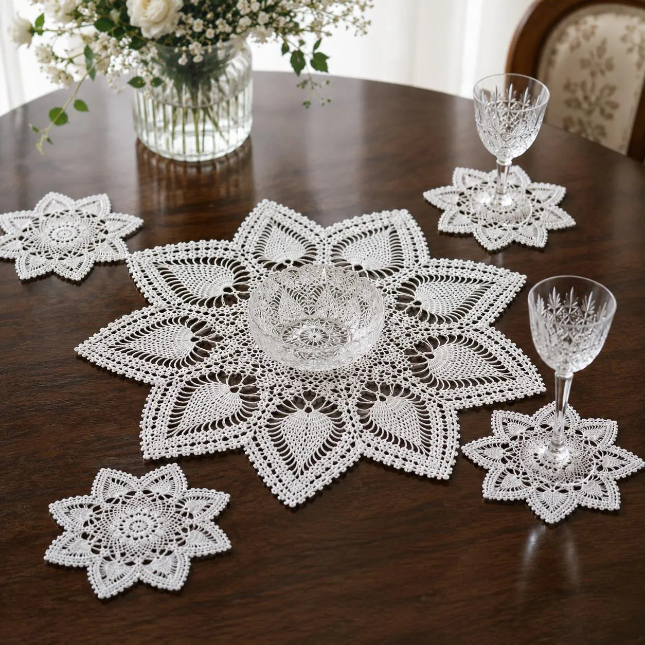 Vintage Pineapple Lace Doily Set Crochet Pattern