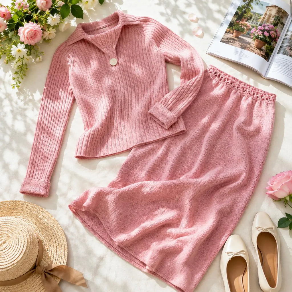 Vintage Ribbed Blouse & Skirt Knitting Pattern