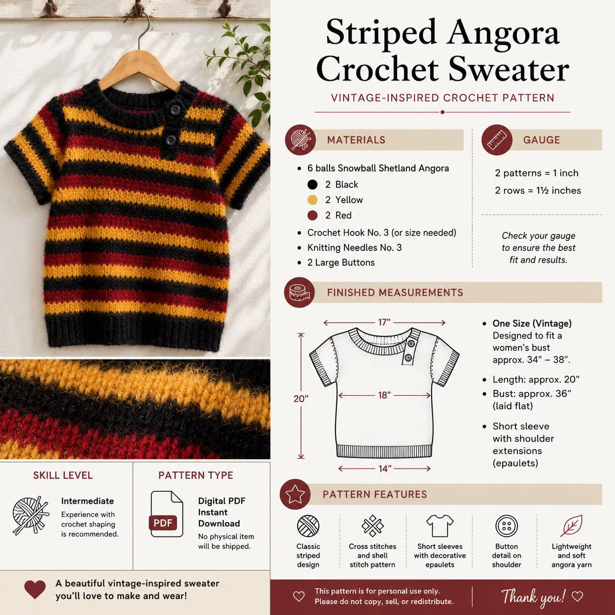 Striped Angora Crochet Sweater Pattern