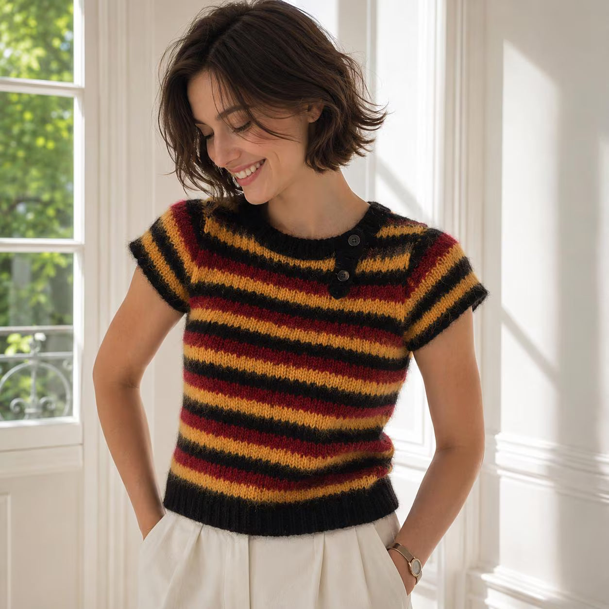 Striped Angora Crochet Sweater Pattern