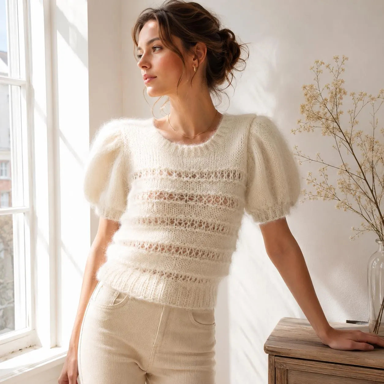 Puff Sleeve Angora Blouse Knitting Pattern
