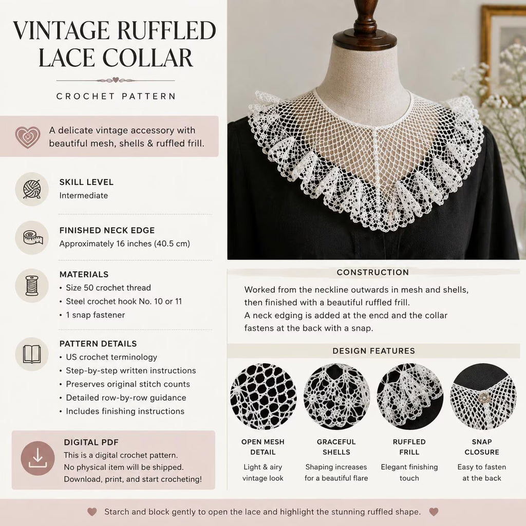 Vintage Ruffled Lace Collar Crochet Pattern