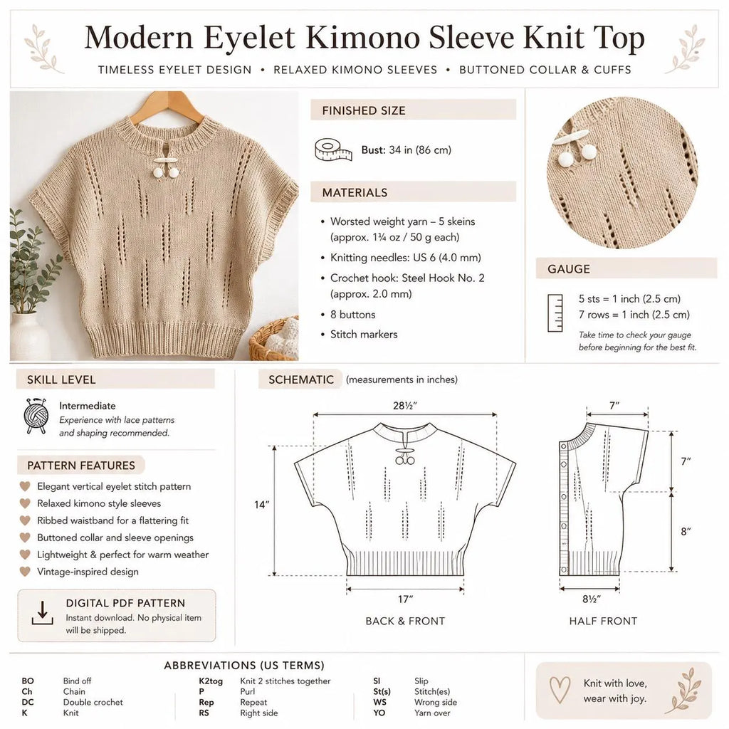Eyelet Kimono Sleeve Knit Top Pattern