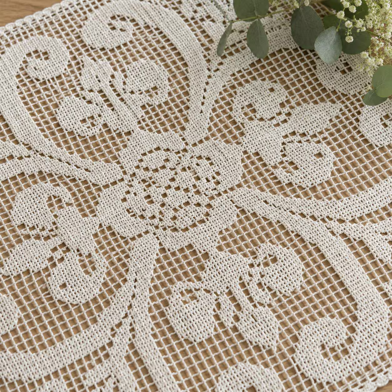 Filet Crochet Doily Set Pattern, Floral Table Mats