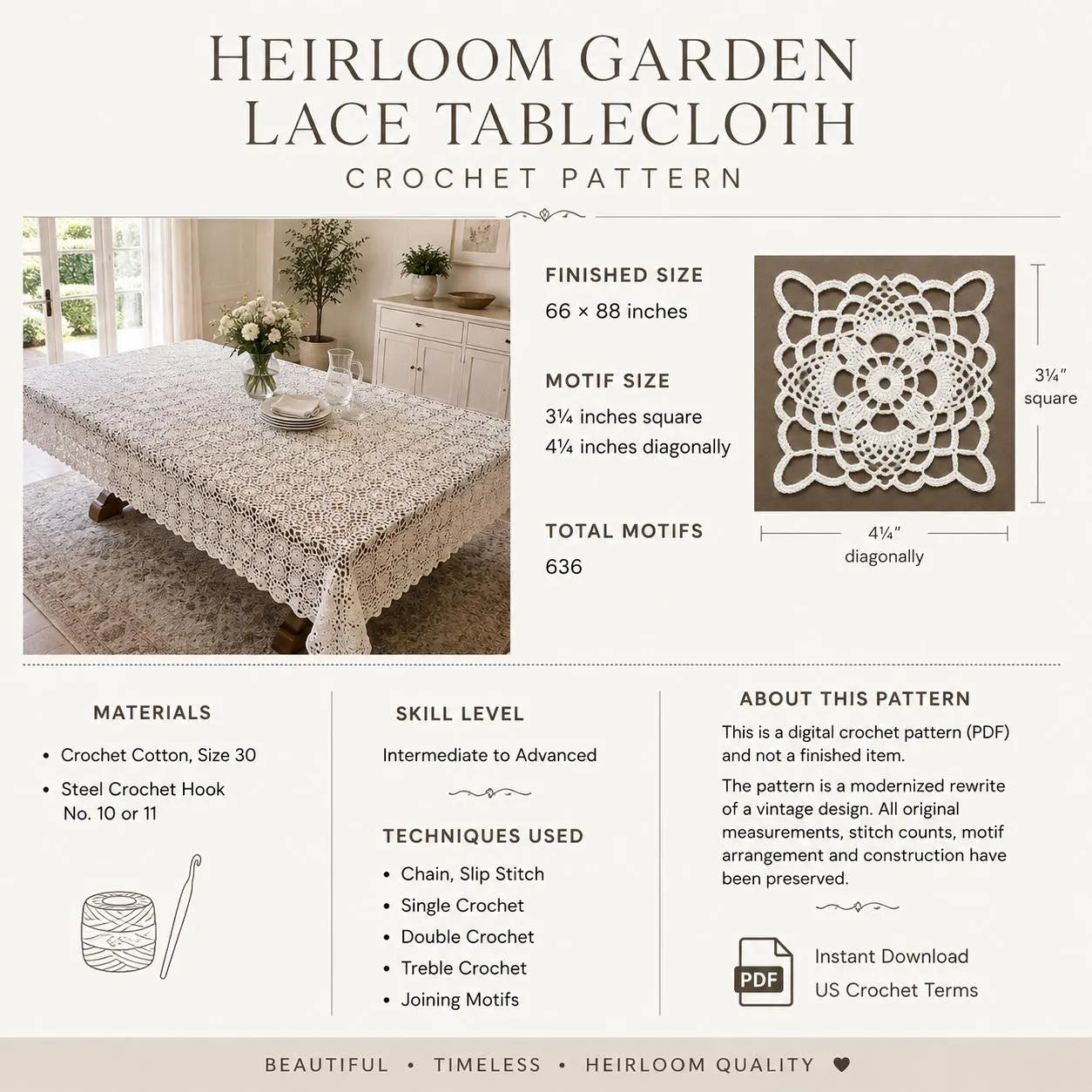 Heirloom Garden Lace Tablecloth Crochet Pattern