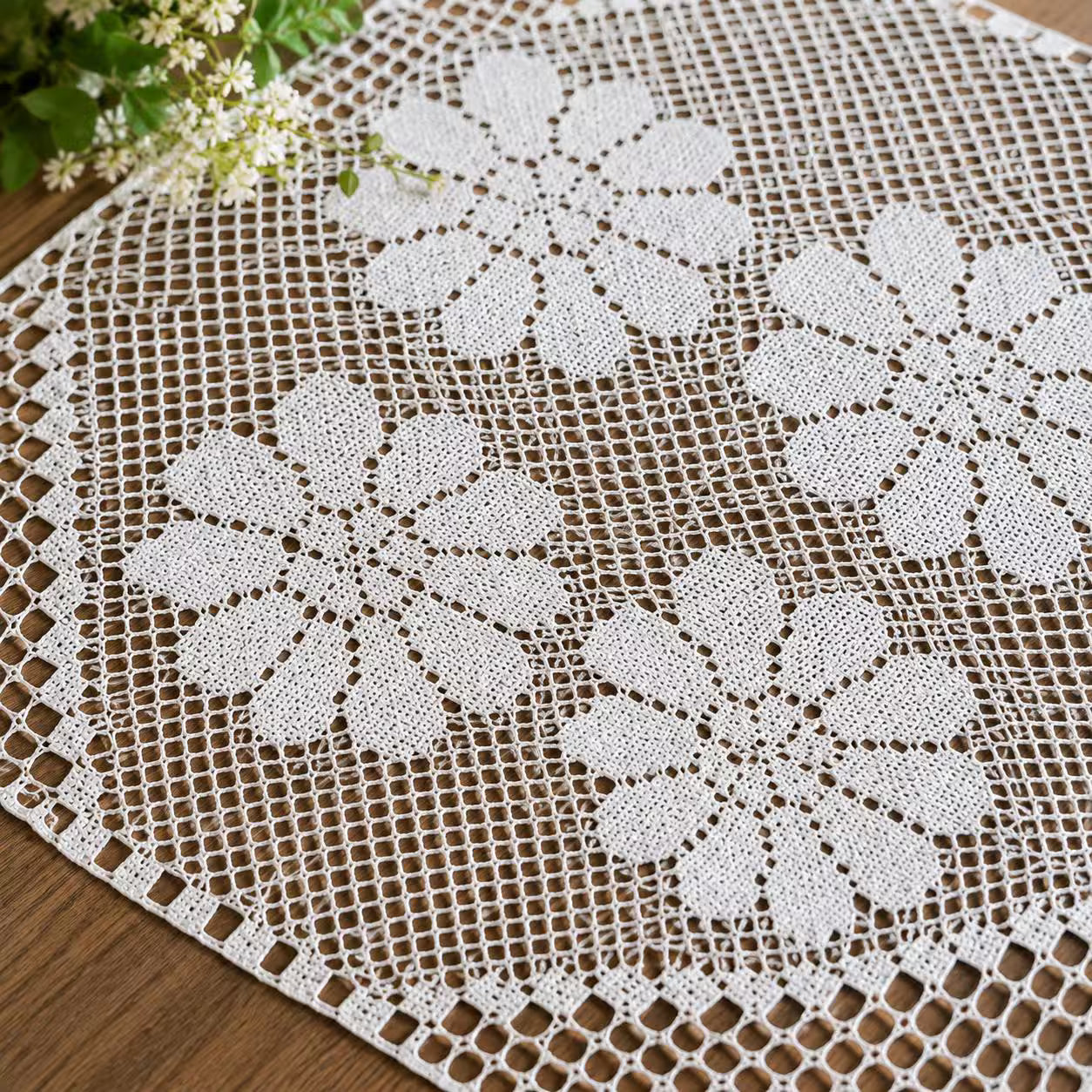 Vintage Floral Filet Crochet Table 13 Piece Set Pattern