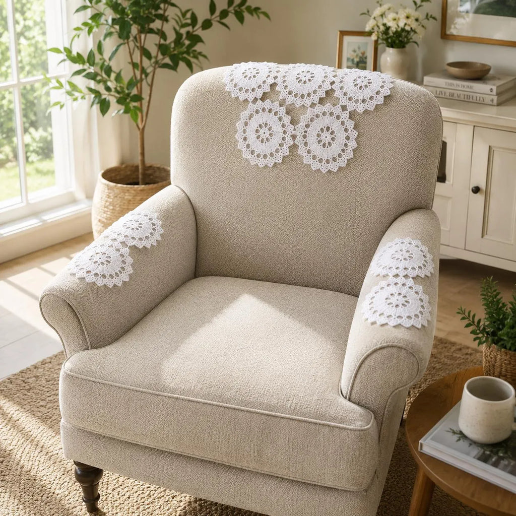 Vintage Crochet Chair Set Pattern, Floral Medallion Antimacassar, Armrest Furniture Protector