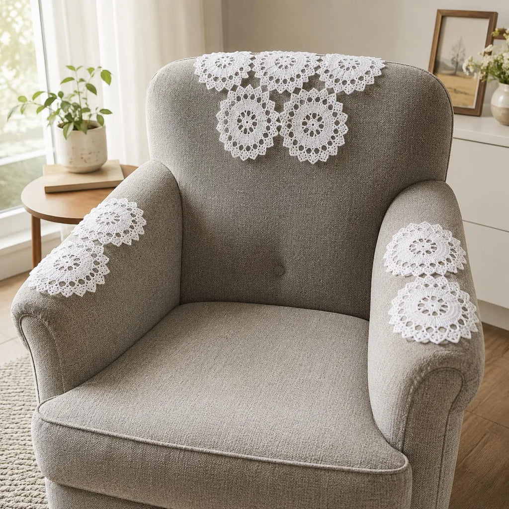 Vintage Crochet Chair Set Pattern, Floral Medallion Antimacassar, Armrest Furniture Protector
