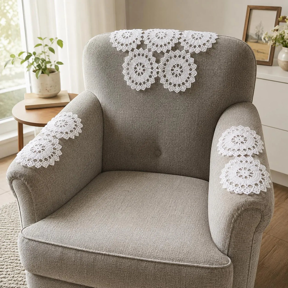 Vintage Crochet Chair Set Pattern, Floral Medallion Antimacassar, Armrest Furniture Protector