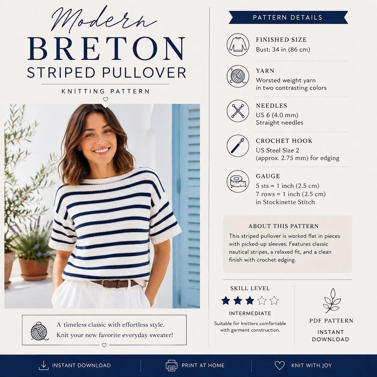 Modern Breton Striped Knit Pullover Pattern