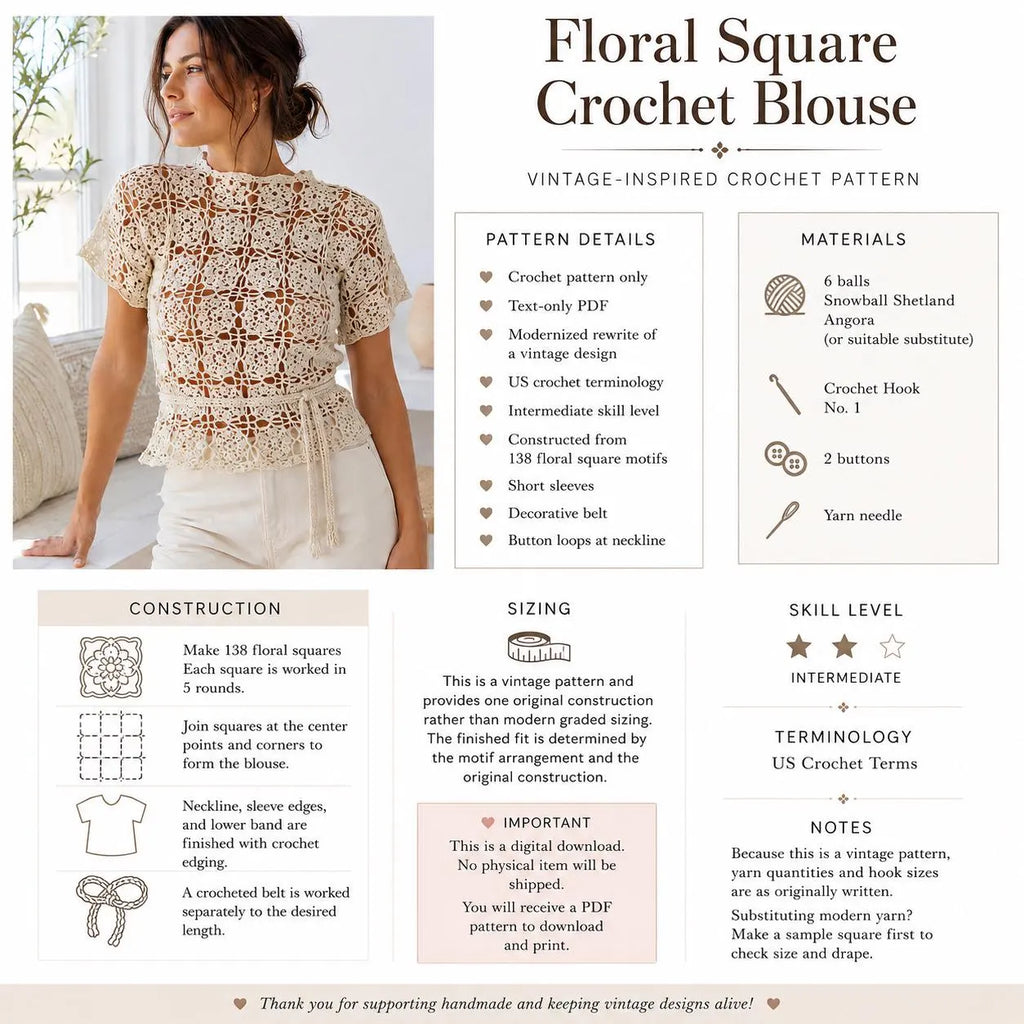 Floral Square Crochet Blouse Pattern
