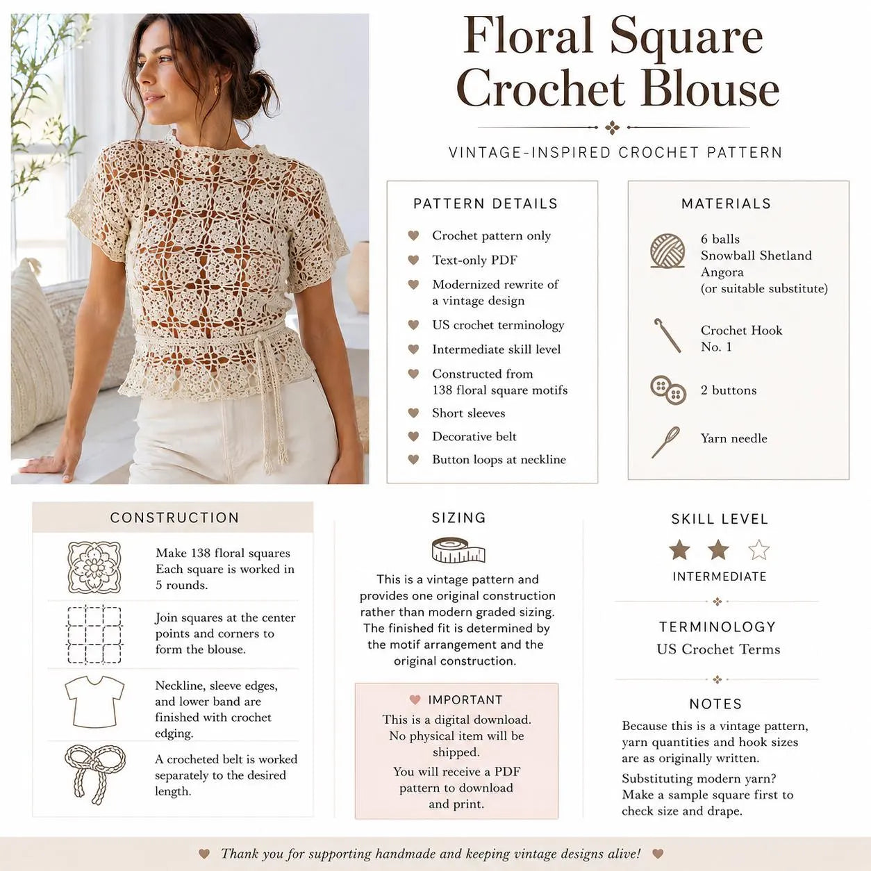 Floral Square Crochet Blouse Pattern
