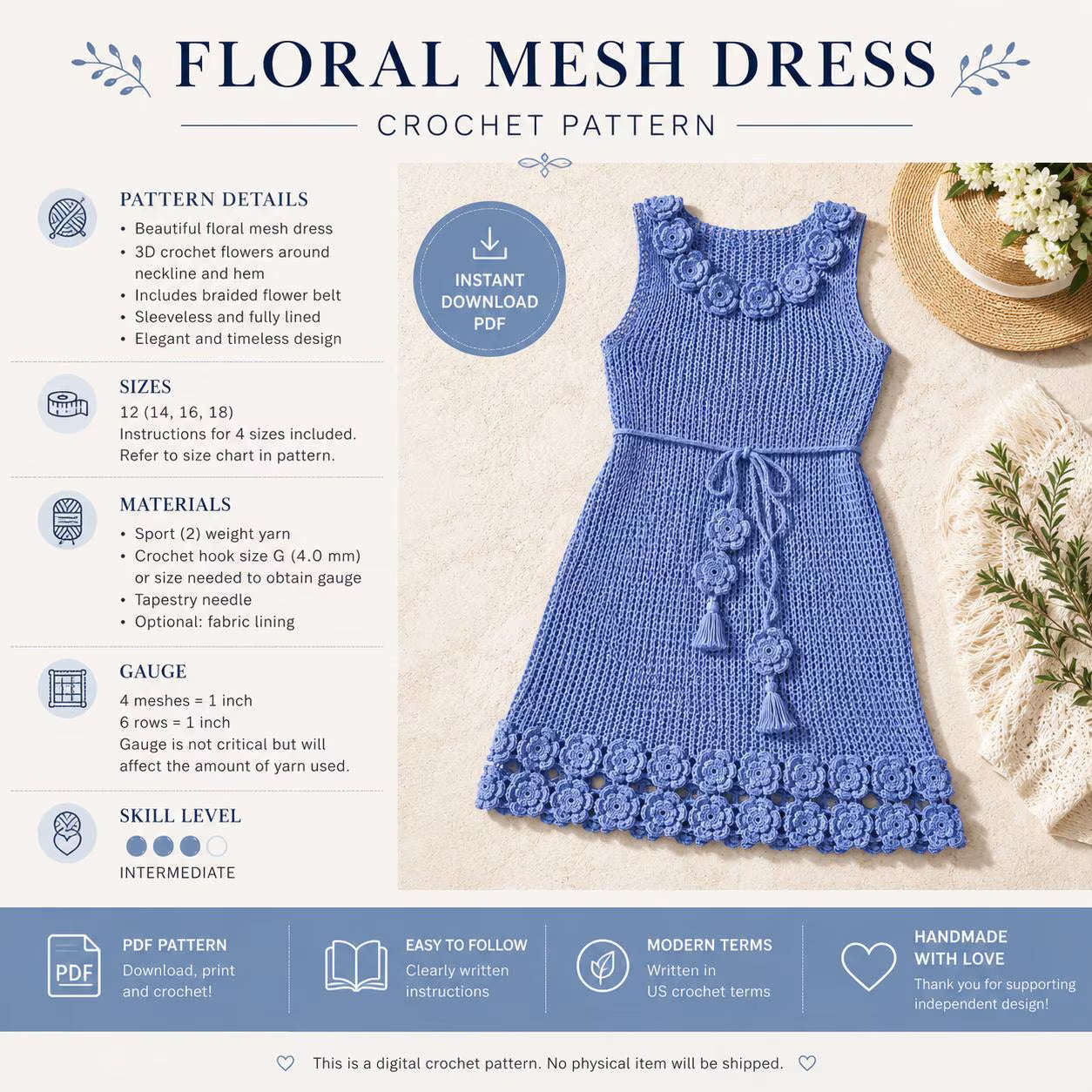 Floral Mesh Dress Crochet Pattern